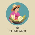 Thai fruit merchant. Vector illustration.